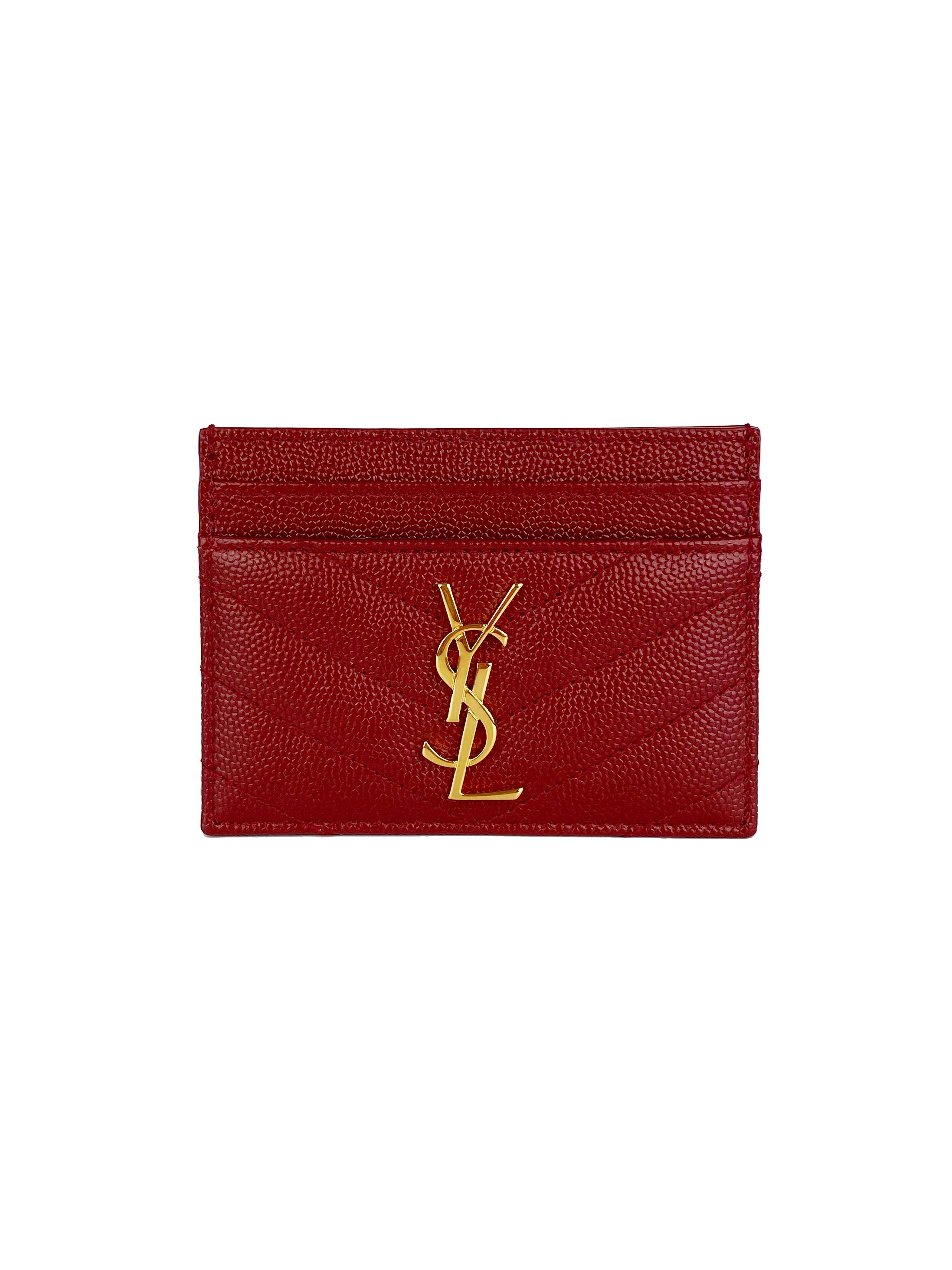 Saint Laurent Red Leather Card Holder - Slim RFID Blocking Wallet for Credit Cards & IDs | Perfect for Travel, Business & Everyday Use