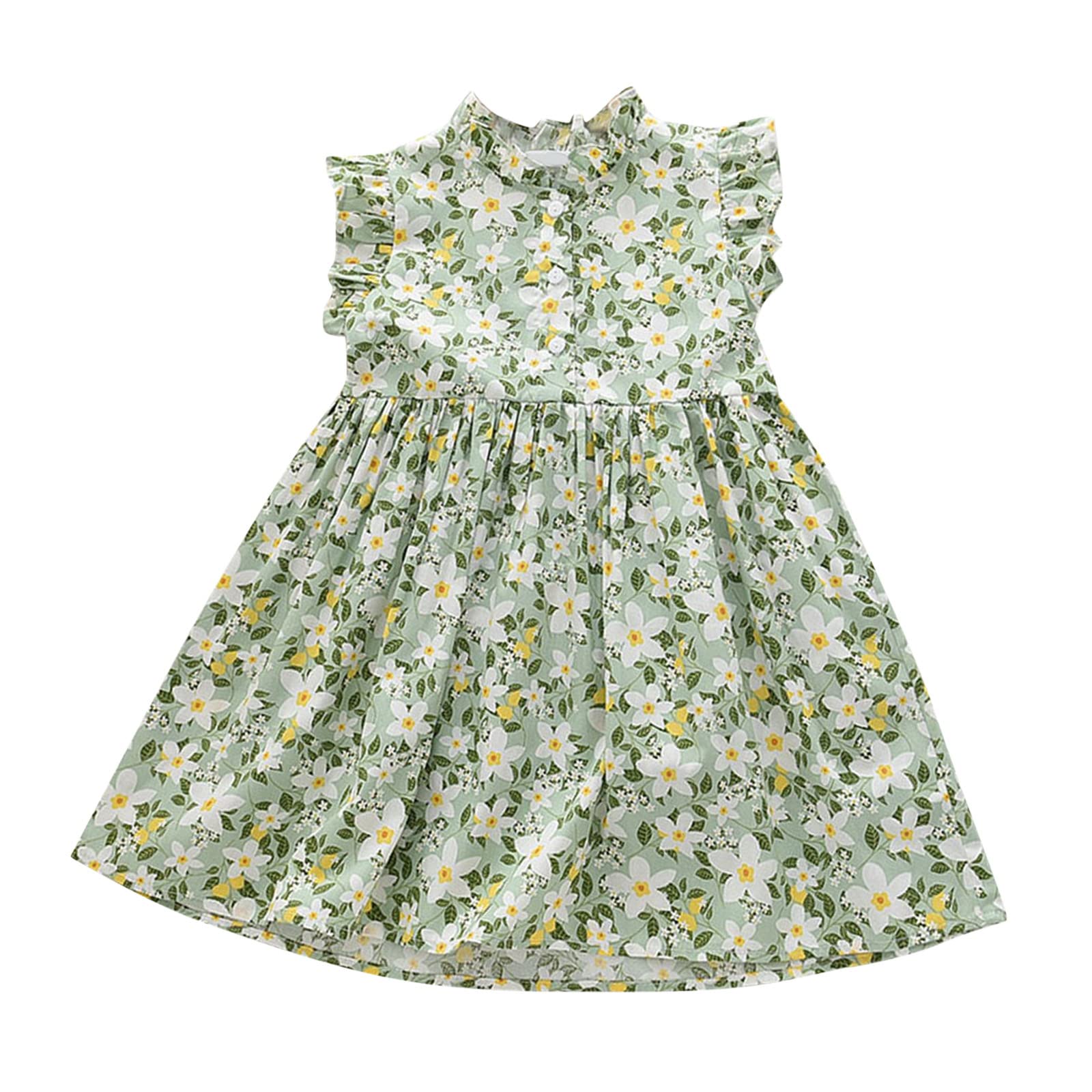 Toddler Girls Floral Sleeveless A-Line Ruffle Sundress - Summer Princess Dress for Baby & Kids - Perfect for Beach, Party & Outdoor Play