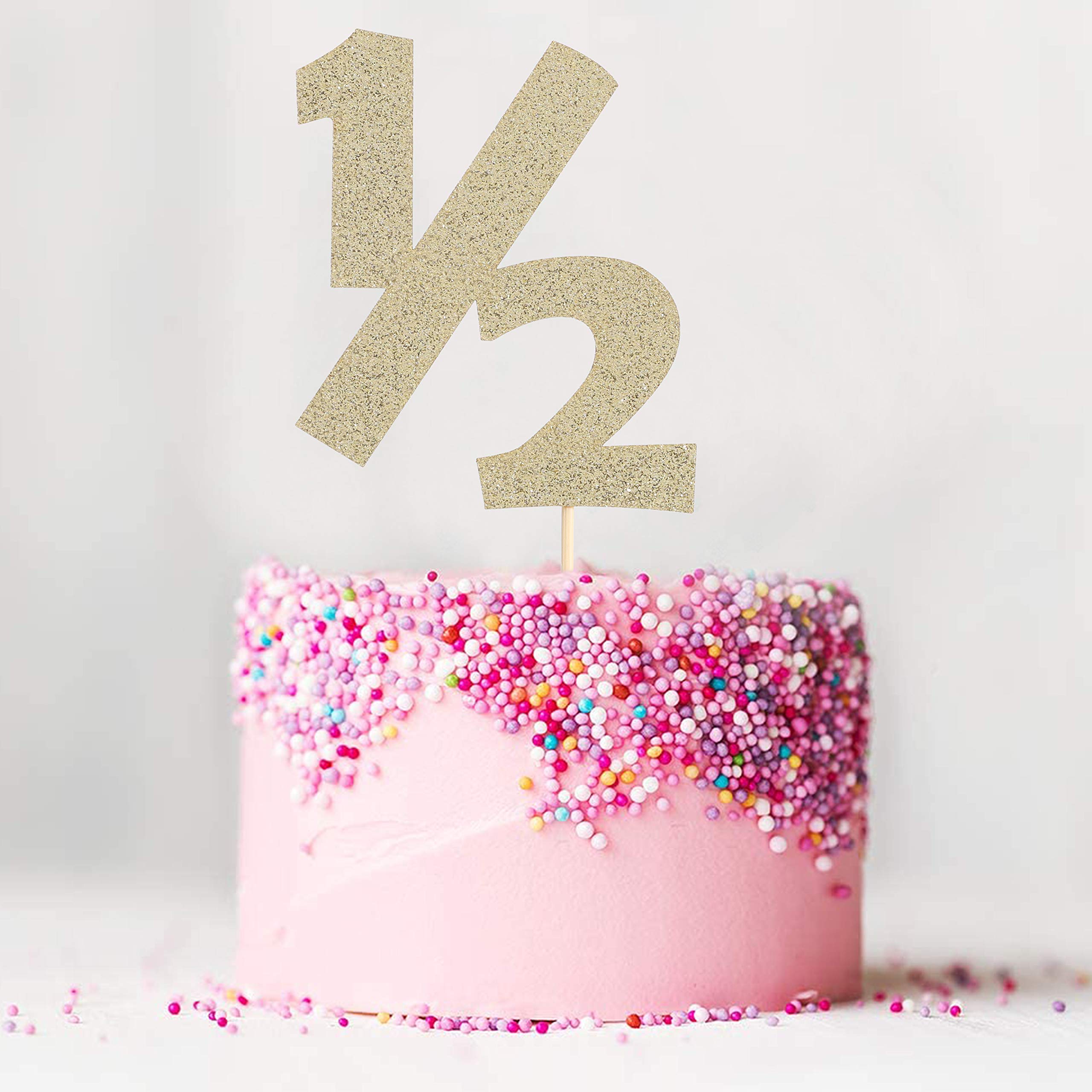 Gold Glitter 1/2 Birthday Cake Topper - Half Birthday Party Decorations, Cake Decor for 6 Month Celebration - Perfect for Baby's First Half Birthday, Toddler Milestone Parties & Photo Backdrops
