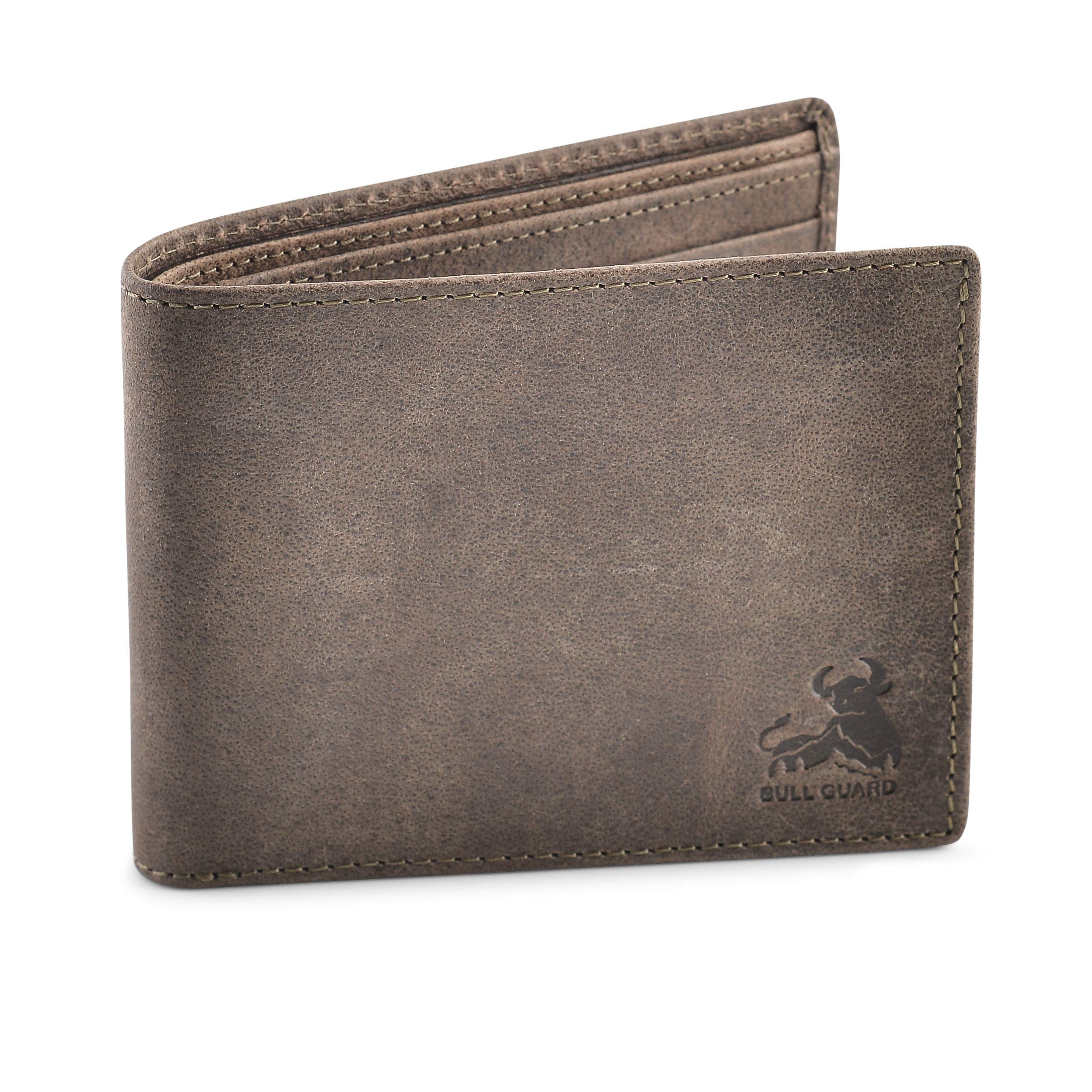 Premium BULL GUARD RFID Blocking Men's Leather Wallet - Slim Bifold Design with 2 ID Windows & 12 Card Slots - Genuine Full Grain Leather - Ideal for Travel, Business & Everyday Use