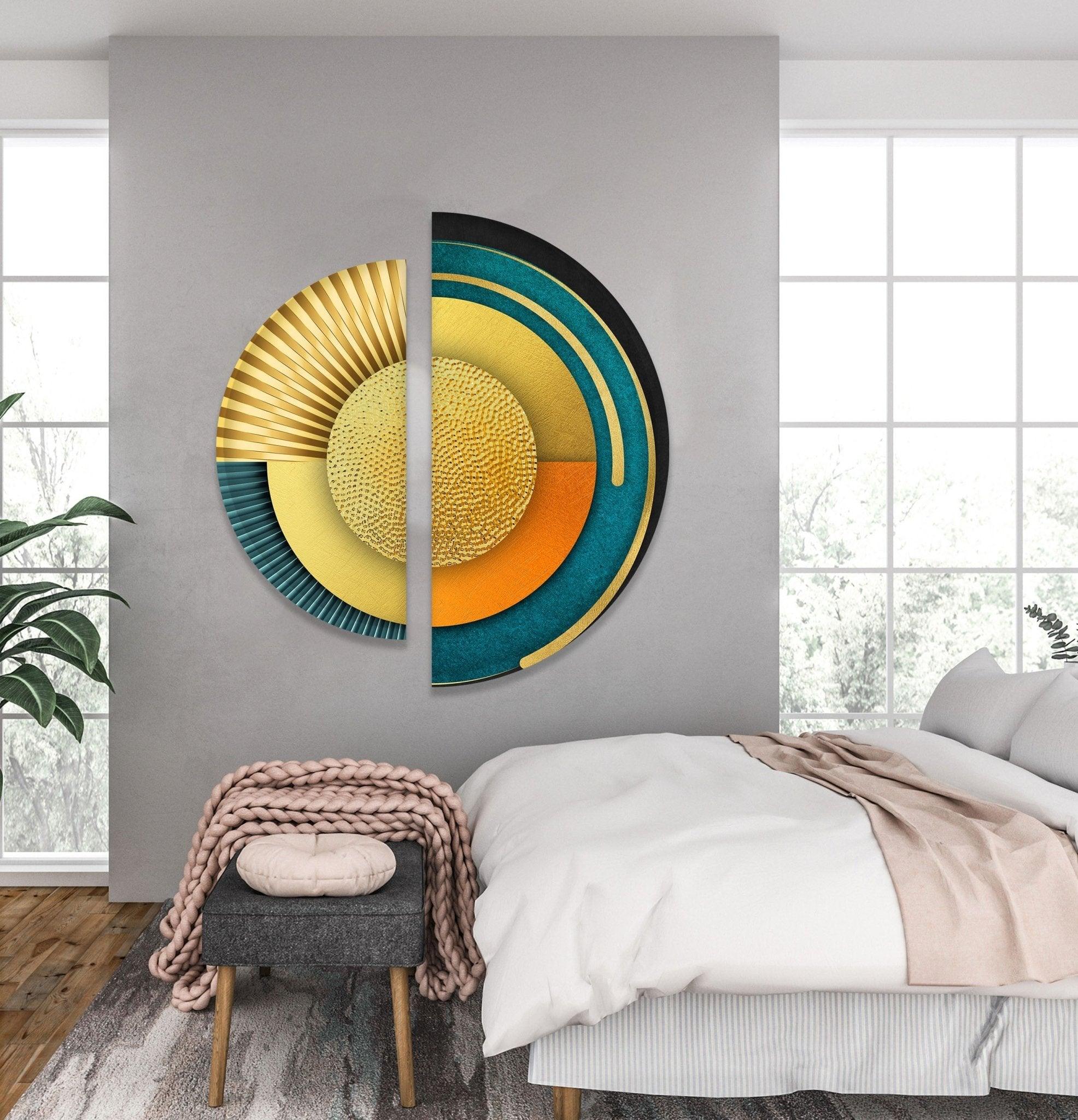 Abstract Yellow & Orange Glass Wall Art Set of 2 - Modern Handmade Glass Decor for Living Room, Bedroom, Office - Perfect for Home & Office Decor, Housewarming Gifts