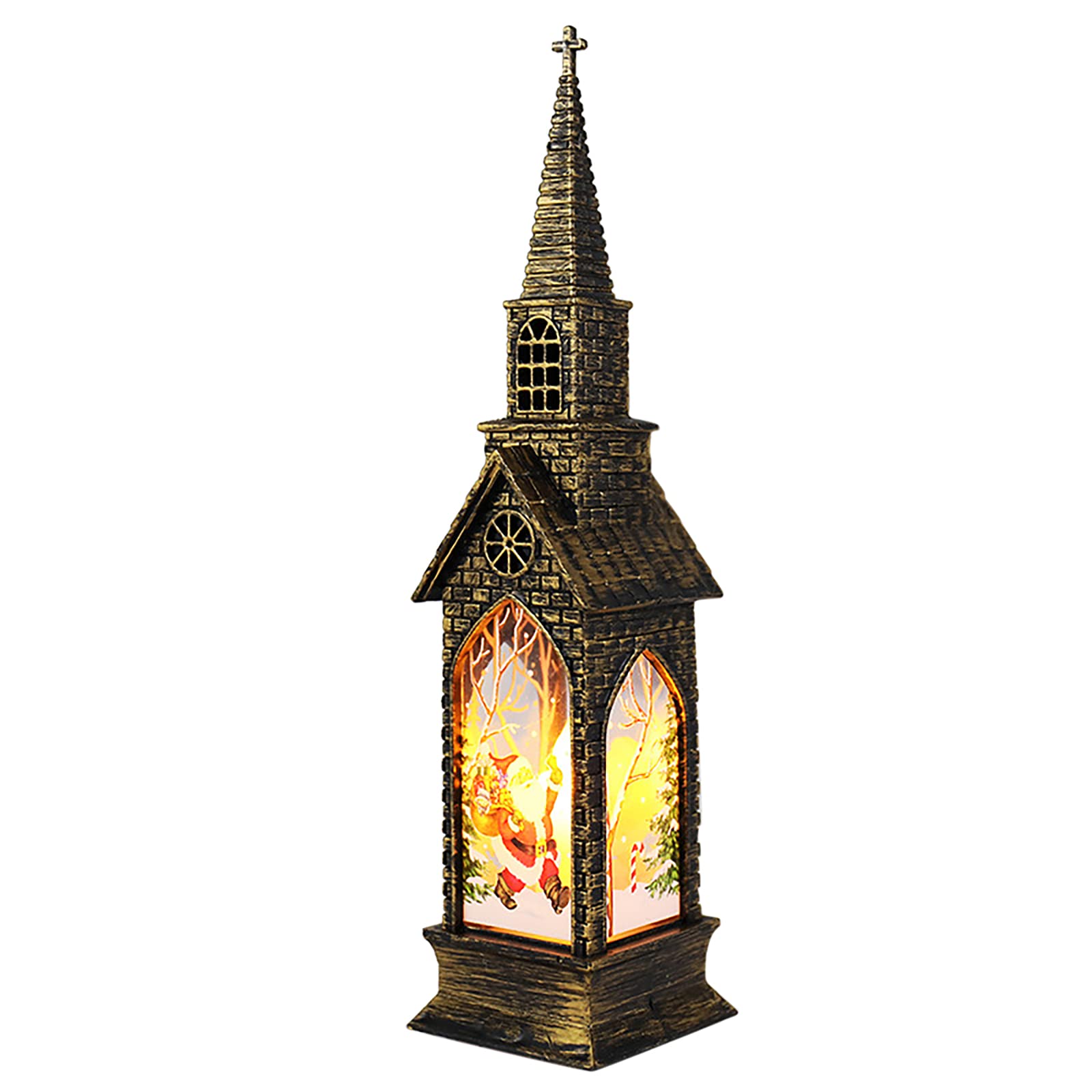 AFfeco LED Christmas Lantern Lights - Battery Operated Fireplace & Desk Night Light Decor, Plastic Windproof Lantern Ornaments for Indoor/Outdoor Holiday Decorating - Perfect for Elderly Gifts, Christmas Tree, Mantel, Patio and Party Decorations