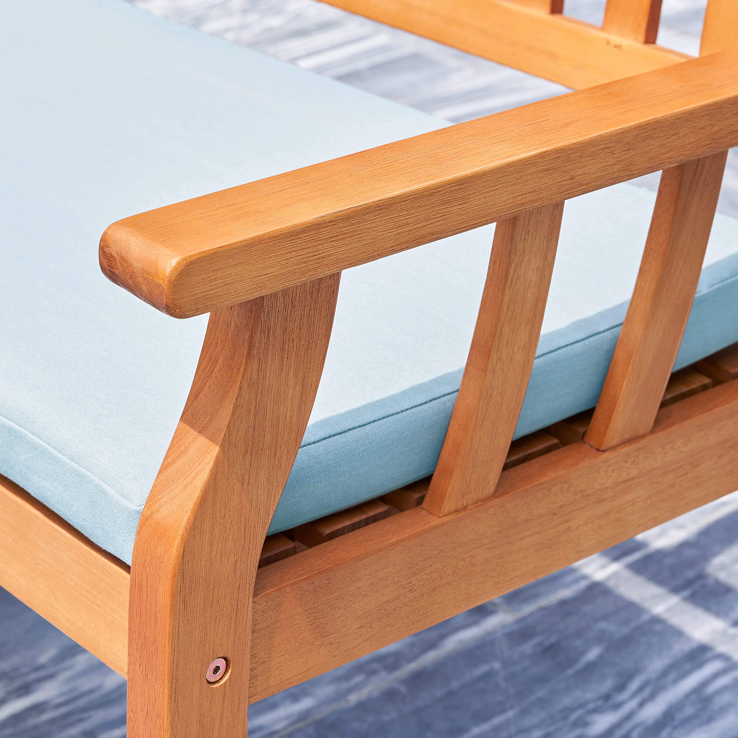VIFAH V1963 4ft Outdoor Wooden Bench - Natural Eucalyptus Wood Patio Love Seat with Armrests & Backrest - Perfect for 2-Person Seating in Garden, Backyard, Poolside, Deck or Outdoor Living Spaces