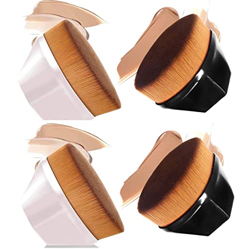 Flat Top Kabuki Brush 4-Pack - Foundation & Makeup Brush Set (2 Black + 2 Pink) for Flawless Application