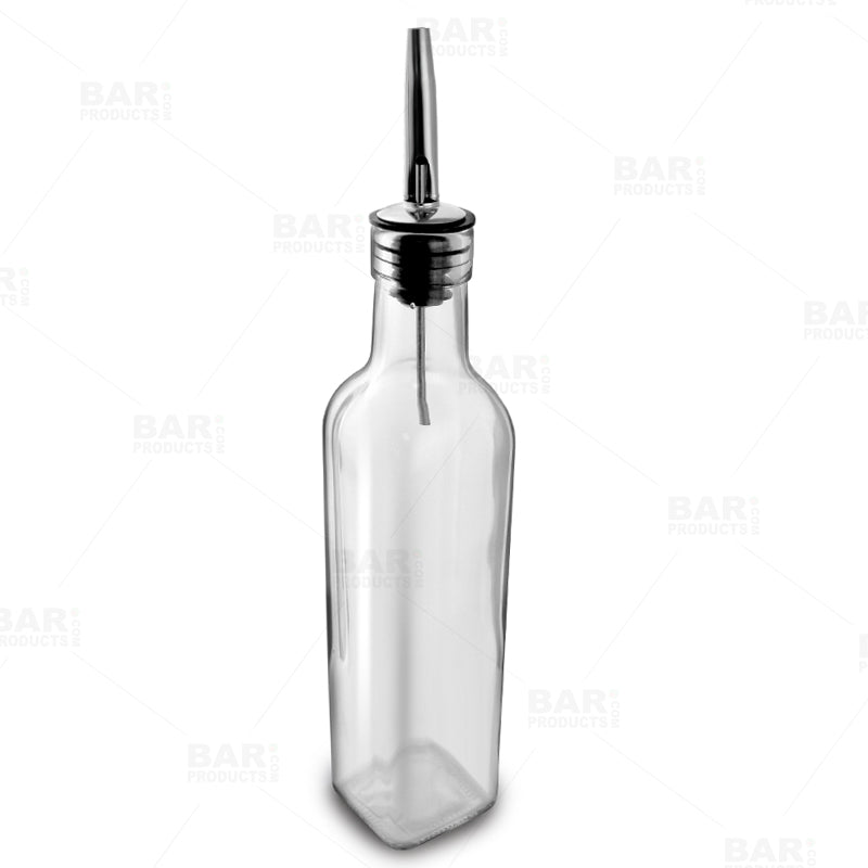 BarConic® Antique Style 8oz Square Glass Bottle for Oil, Vinegar & Mixing - Perfect for Kitchen, Dining Table & Gourmet Food Presentation