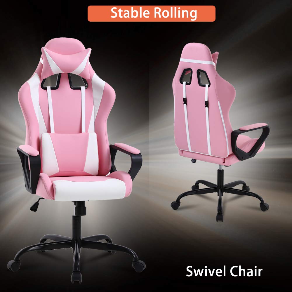 Premium Ergonomic Gaming Chair - Adjustable Racing Office Chair with Lumbar Support & Headrest for Back Pain Relief, Swivel Rolling Computer Desk Chair for Men & Women, Pink - Perfect for Esports, Gaming & Home Office Workspace