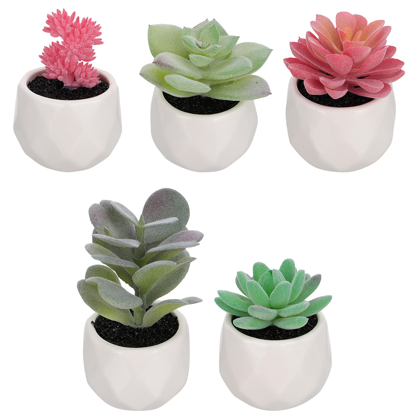 Amosfun 5pcs Artificial Potted Succulent Plants - Faux Greenery in Pots, Lifelike Fake Plants Decor for Home, Kitchen, Office Desk - Perfect for Indoor Decor, Housewarming Gifts & Workspace Beautification