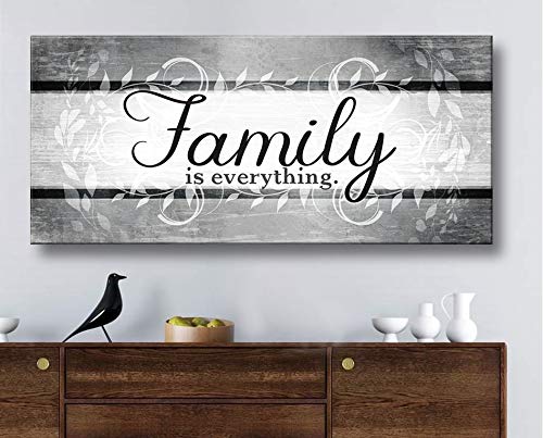 Family Is Everything Framed Wall Art - Large 60x27 Inch Farmhouse Canvas Print for Living Room & Family Room Decor | Grey Modern Home Décor | Perfect for Housewarming Gifts & Cozy Home Styling