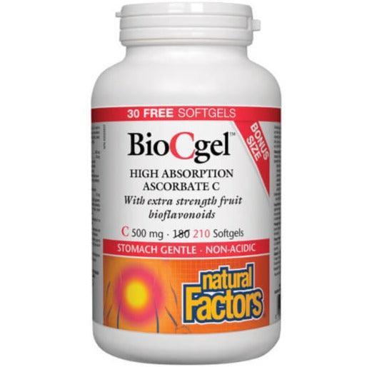 Natural Factors BioCgel 500mg High Absorption Vitamin C Softgels (180+30 Count) - Immune Support & Antioxidant Boost for Adults, Travel & Daily Wellness