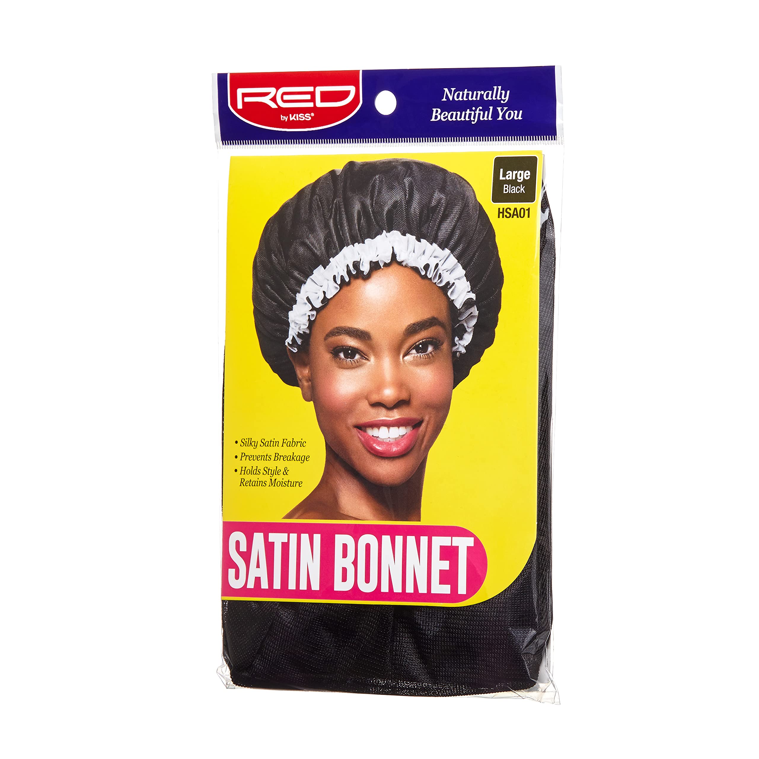 Red By Kiss Satin Bonnet Large - Black Silk Sleep Cap for Women & Men - Protect Hair While Sleeping, Reduce Frizz & Breakage - Perfect for Curly, Natural, Braided & Weave Hair Care