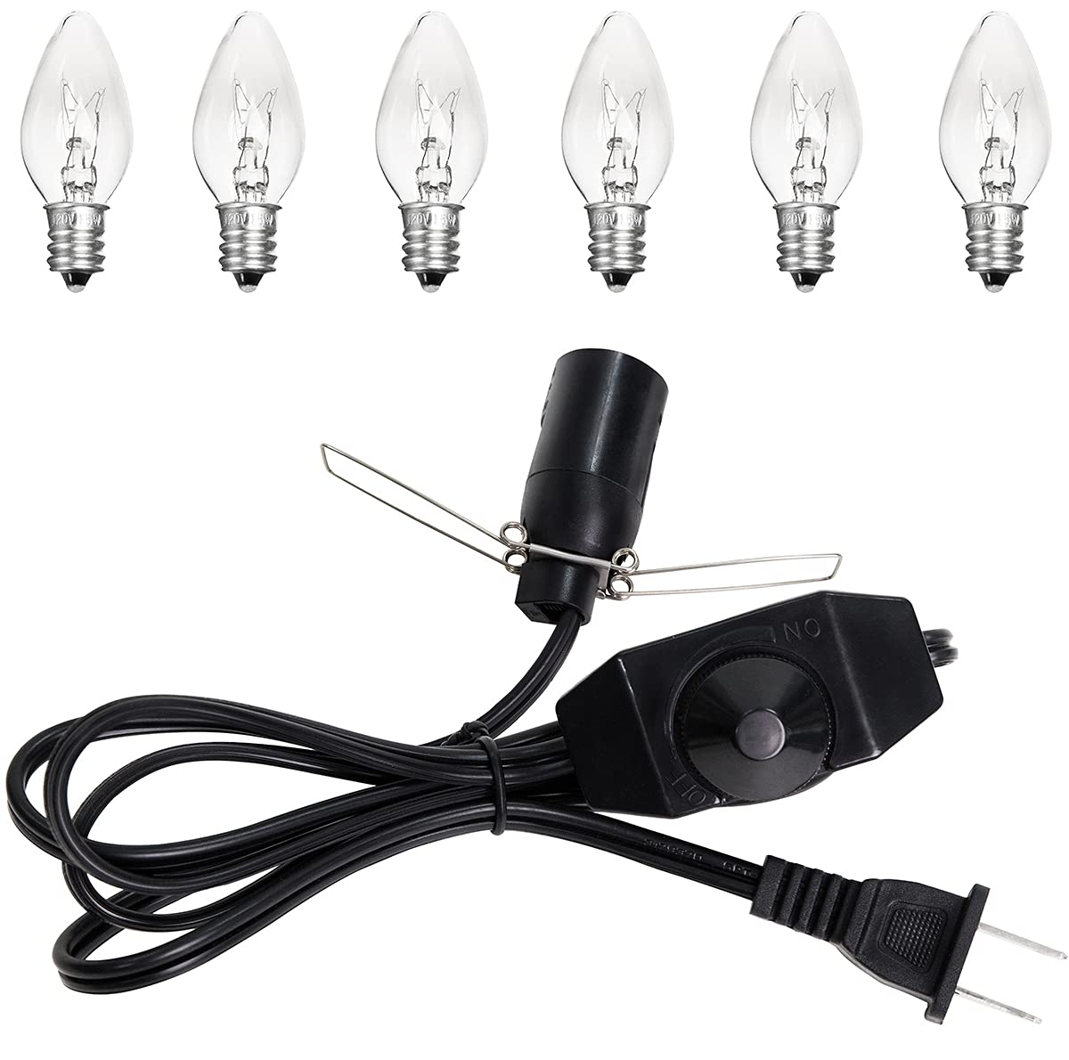 Salt Lamp Cord Replacement with Dimmer Switch - 5ft Power Cord & 6-Pack 15W Halogen Bulbs for Himalayan Salt Lamps - Perfect for Home, Office, and Spa Relaxation