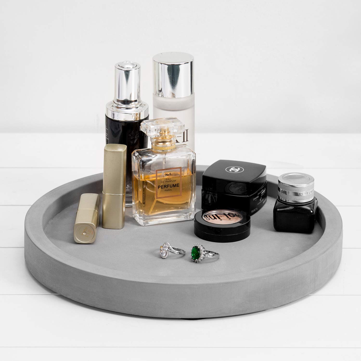 MyGift 11-Inch Modern Gray Concrete Round Bathroom Vanity Tray | Perfume Organizer & Jewelry Display Tray | Dresser Top Decor for Bathroom, Bedroom & Vanity