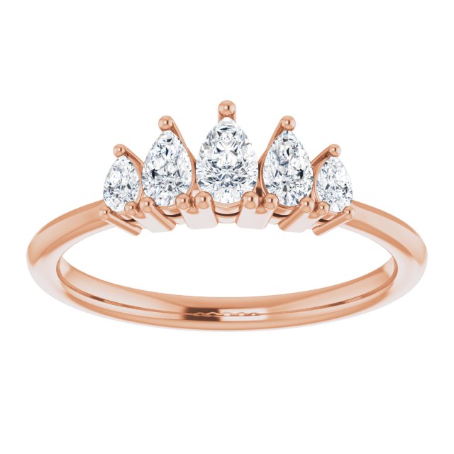 0.83 Carat Pear Cut Diamond Wedding Band - 5 Stone Anniversary Ring for Women - Elegant Bridal Jewelry & Gift for Wife, Engagement, Valentine's Day