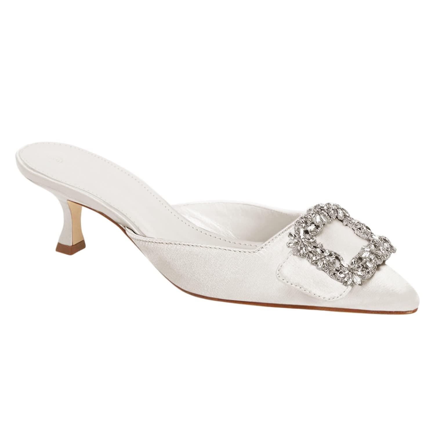 Guayonng Women's Pointed Toe Kitten Heel Mules - Slip On Backless Rhinestone Buckle Pumps for Ladies | Casual Dress Shoes for Office, Party & Wedding Events
