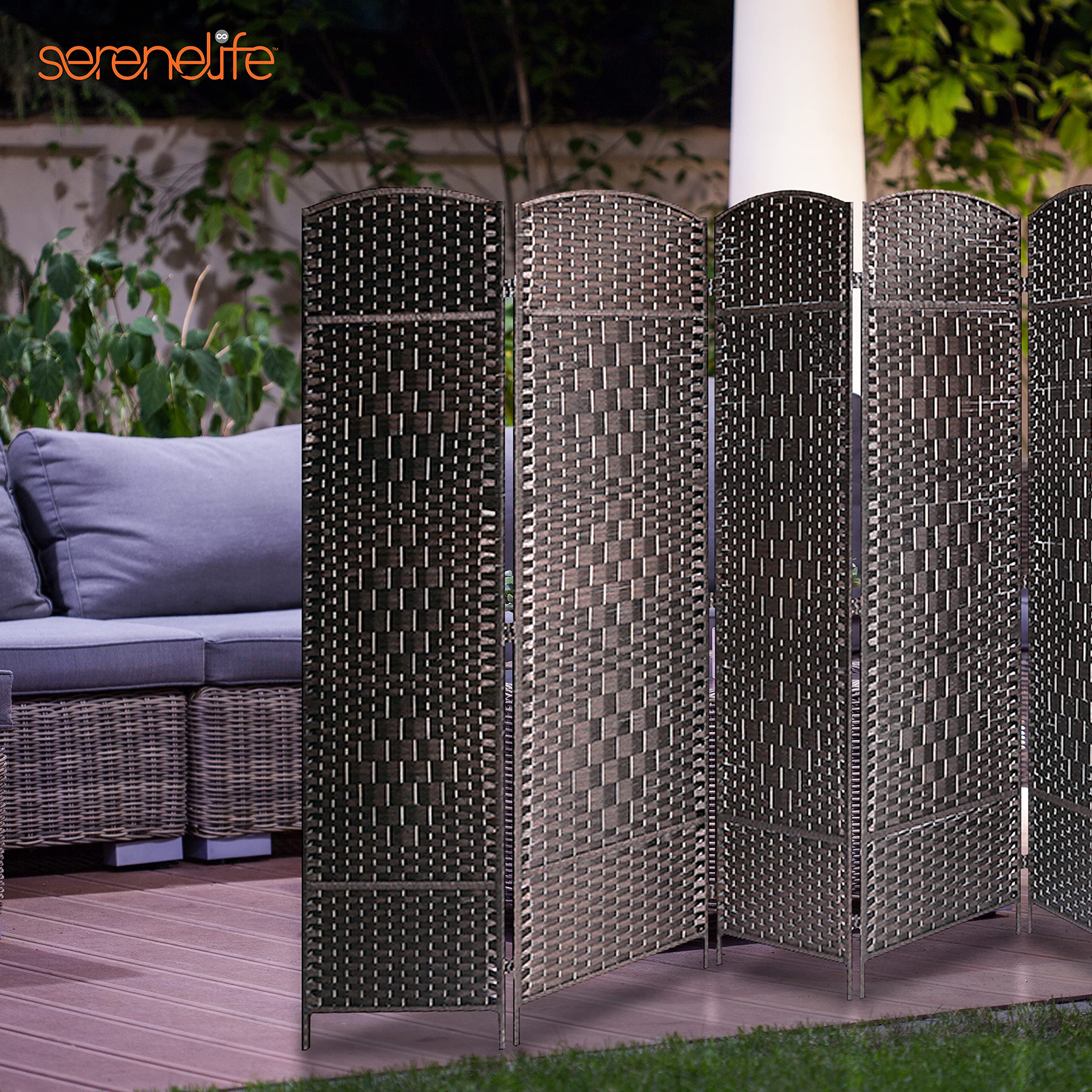SereneLife 8-Panel Woven Fiber Room Divider - Freestanding Portable Folding Privacy Screen for Home, Office, Dressing Area & Indoor Decoration | Perfect for Creating Private Spaces, Room Separation & Stylish Home Decor