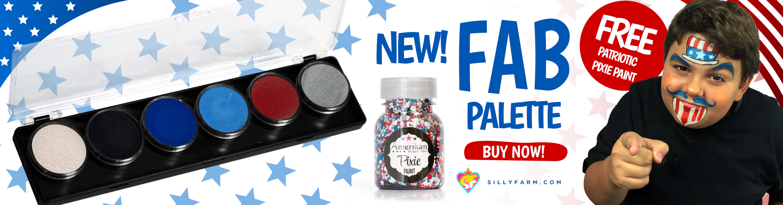 6 Color Patriotic Eyeshadow Palette with Free 1oz Pixie Glitter - Perfect for Independence Day, Memorial Day & Fourth of July Makeup Looks