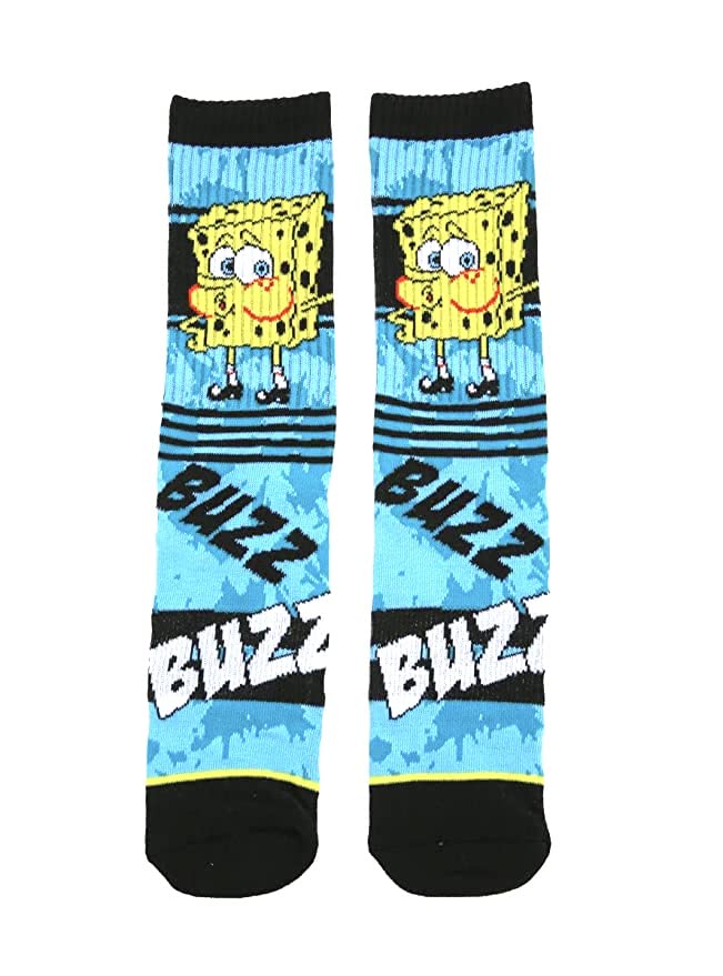 SpongeBob SquarePants Tired Blue Wash Crew Socks - Funny Cartoon Character Socks for Men & Women - Perfect Gift for Fans, Casual Wear & Cosplay
