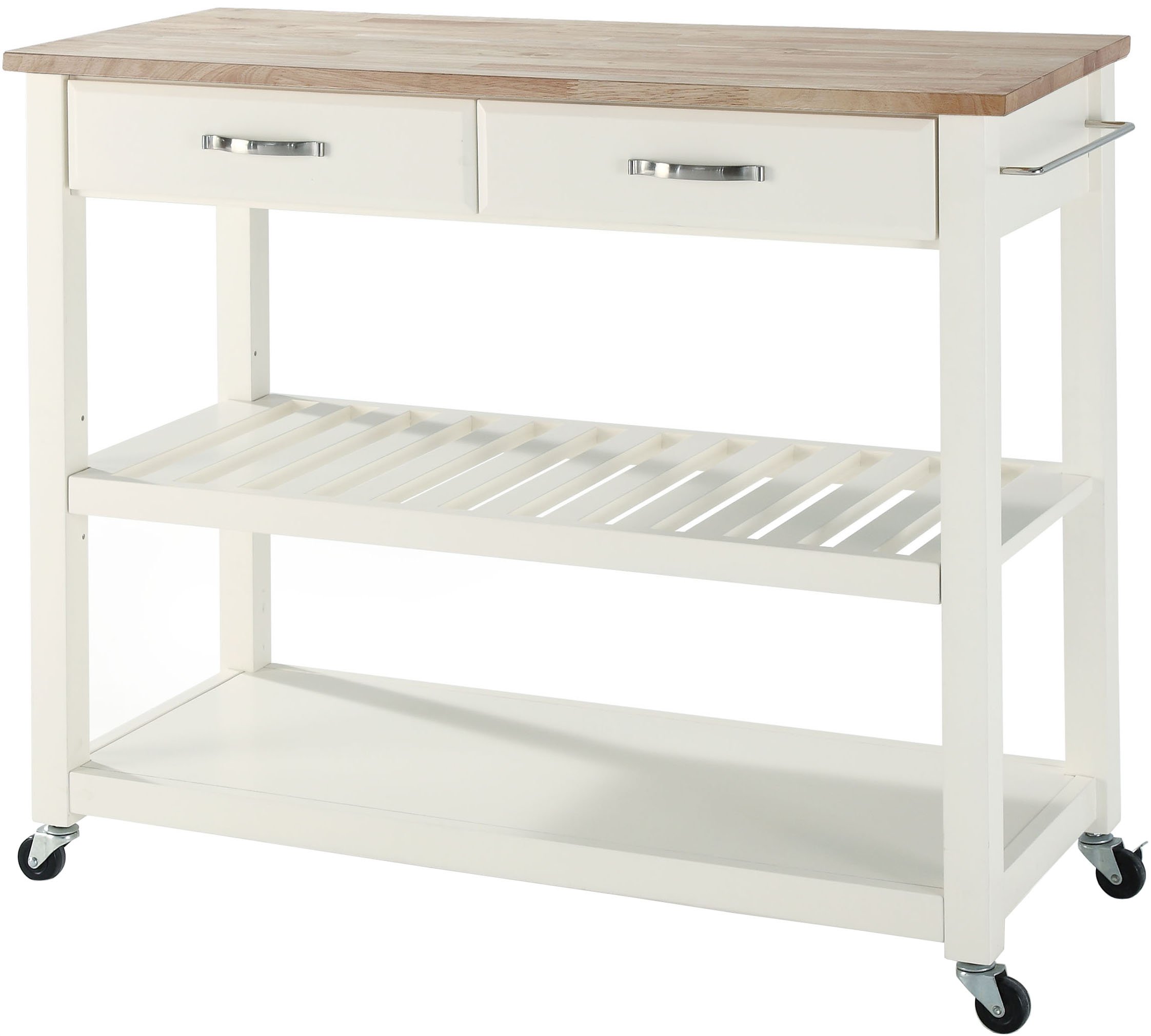 Crosley White Portable Kitchen Cart with Natural Wood Top - Rolling Kitchen Island for Small Spaces, Food Prep & Storage - Perfect for Apartments, Dorms & Compact Kitchens