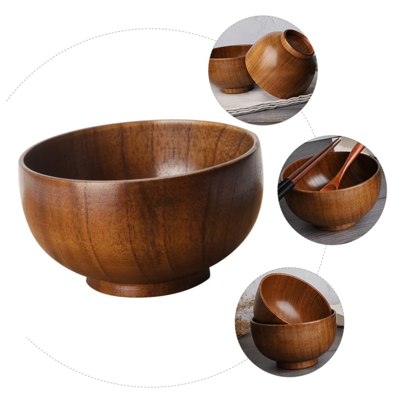 IMIKEYA Japanese Wooden Salad Bowl - 1pc Fruit Mixing Bowl, Anti-Scald Wooden Tableware for Kitchen, Perfect for Serving Salads, Fruits, and Snacks