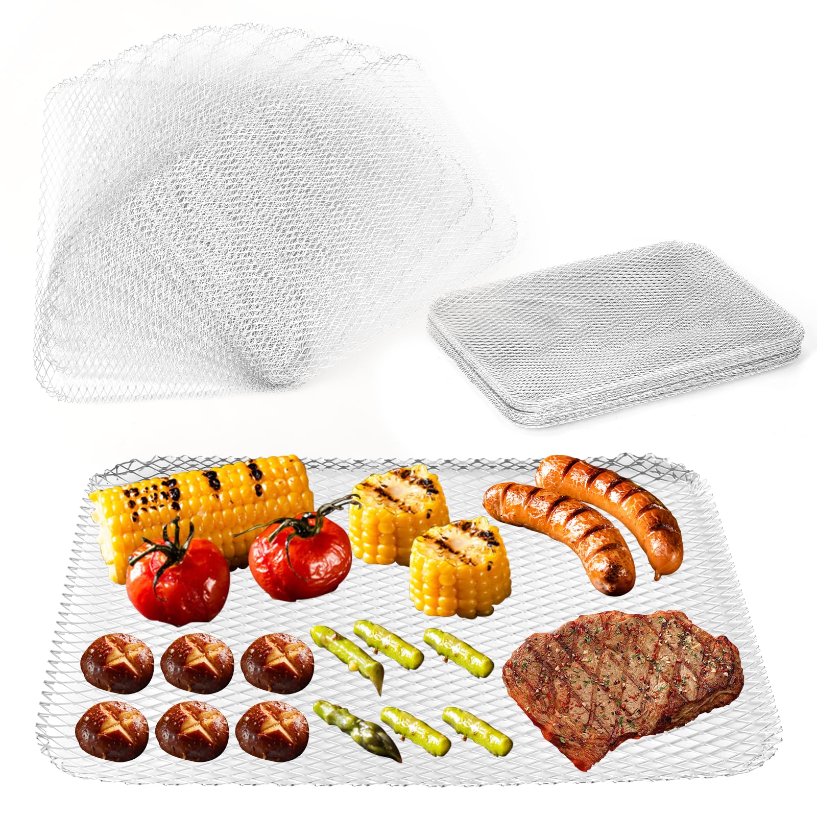 20 Pack Disposable Grill Toppers for BBQ - 15.3x12 Inch Non-Stick Grilling Liners to Prevent Food from Falling Through Grill Grates - Perfect for Outdoor Cooking, Camping, and Backyard Parties