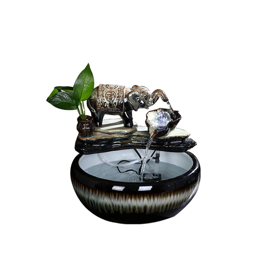 Ceramic Elephant Tabletop Fountain - 11.8 Inch Indoor Water Feature for Home & Office Decor | Desktop Fountain Perfect for Living Room, Study, Workspace | Relaxing Zen Decor Without Atomizing Pump