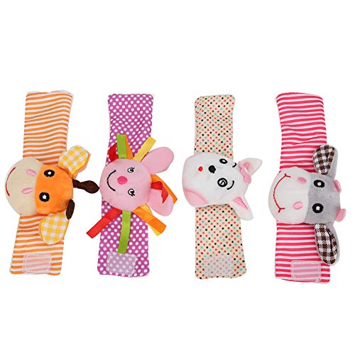 Soft Baby Wrist Rattles & Foot Finder Socks - Cute Animal Rattle Toys for Newborns 0-2 Years | Perfect Baby Shower Gift for Sensory Development & Playtime Fun