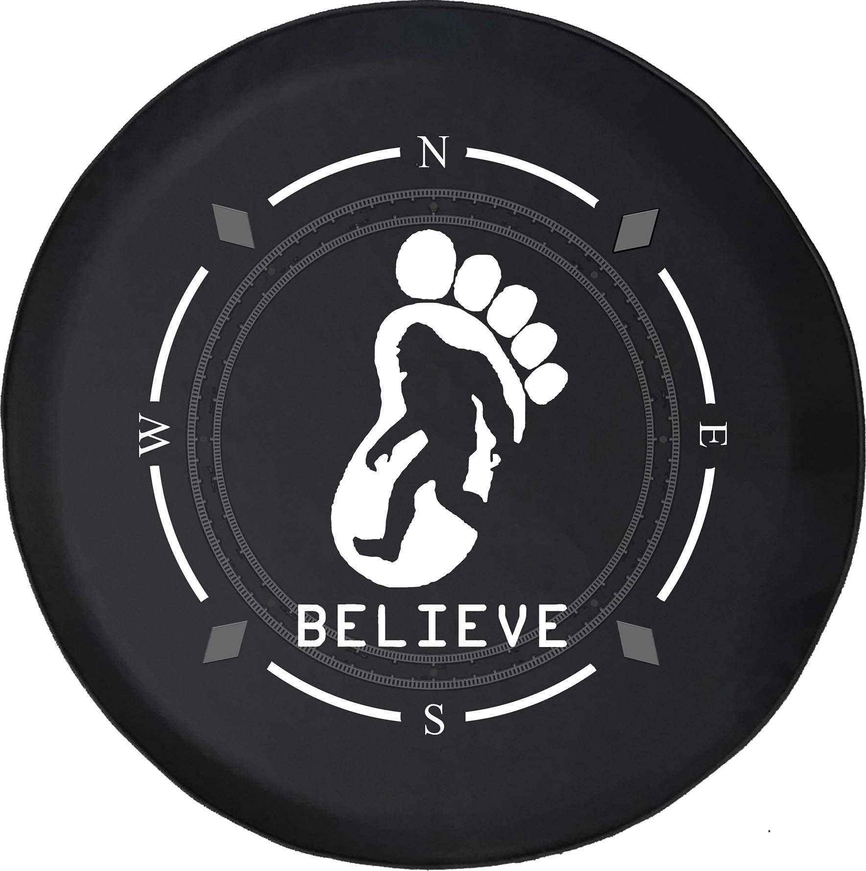 Premium American Unlimited Spare Tire Cover with Compass Design - Bigfoot Sasquatch Yeti Theme - Universal Fit for SUVs, Trailers, RVs & Most Vehicles - Durable Outdoor Accessory for Camping & Road Trips