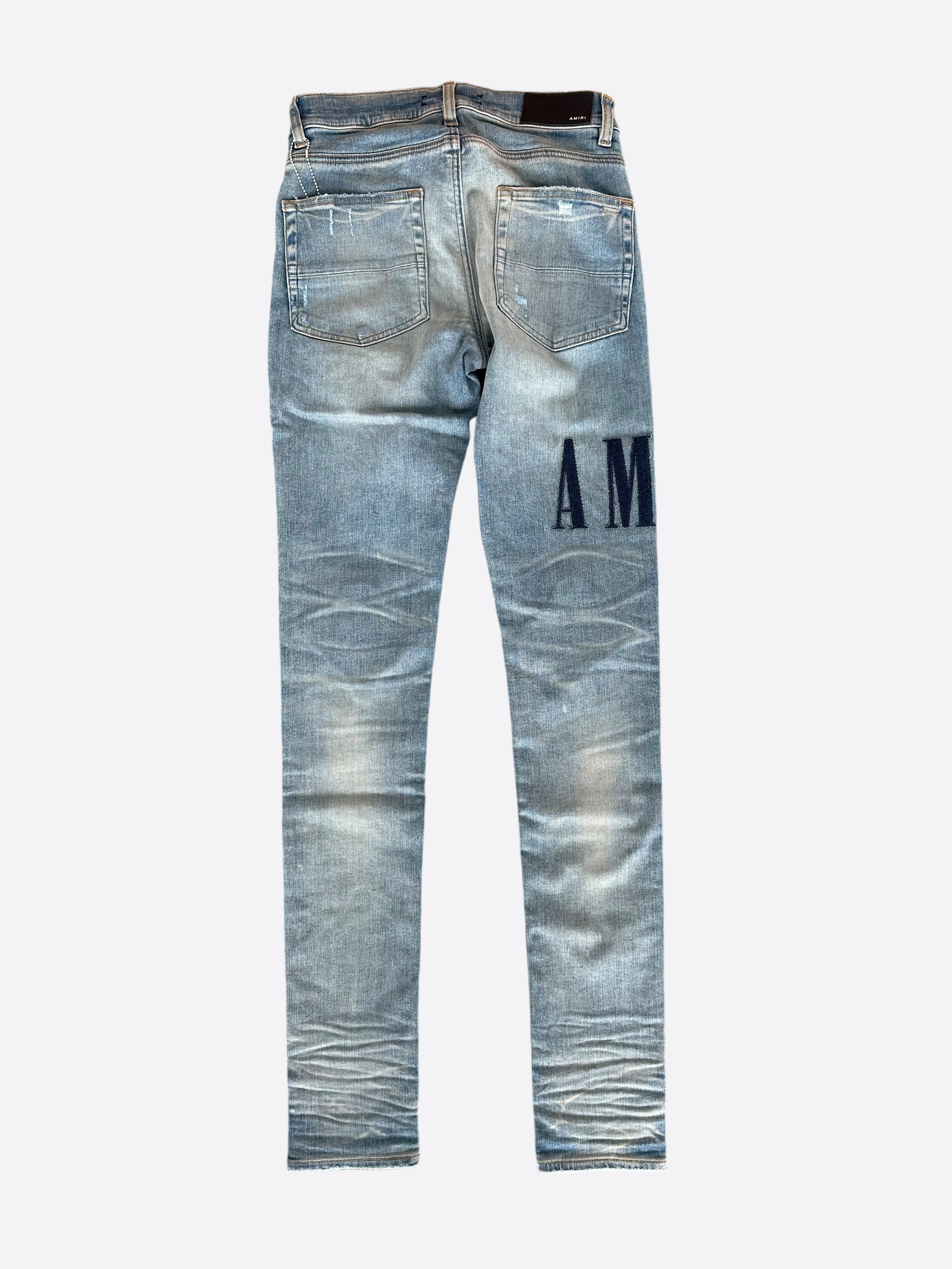 Amiri Clay Indigo Blue Denim Jeans with Applique Logo - Stylish Designer Jeans for Men, Perfect for Casual Wear & Night Out