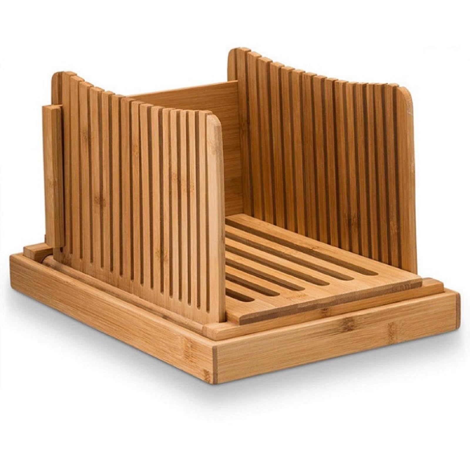 Adjustable Bamboo Bread Slicer with 3 Thickness Sizes - Foldable Compact Cutting Board with Crumb Catcher Tray - Perfect for Homemade Bread, Cakes, Bagels - Ideal for Kitchen, Baking, and Meal Prep
