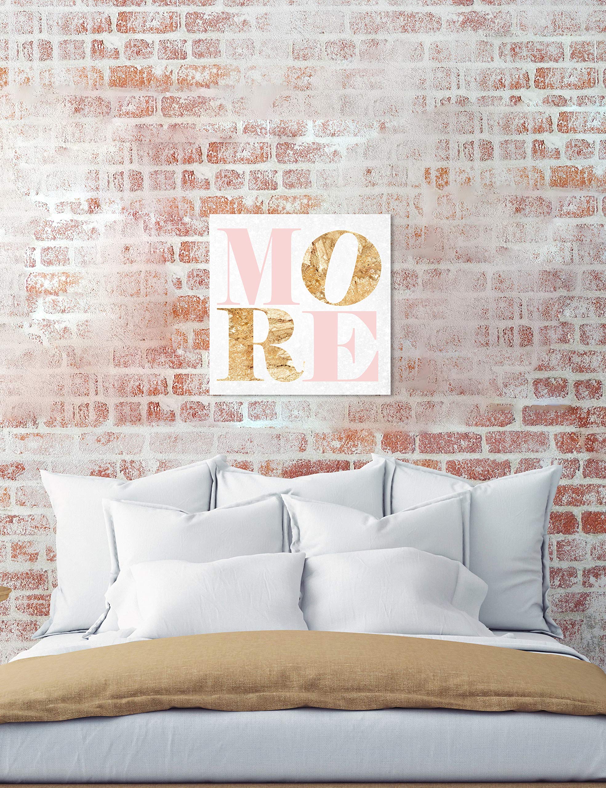 Oliver Gal Artist Co. Love More Romance Wall Art Canvas Print - 30x30 Inch Gold & Pink Typography Quote Home Decor - Perfect for Bedroom, Living Room & Wedding Gift
