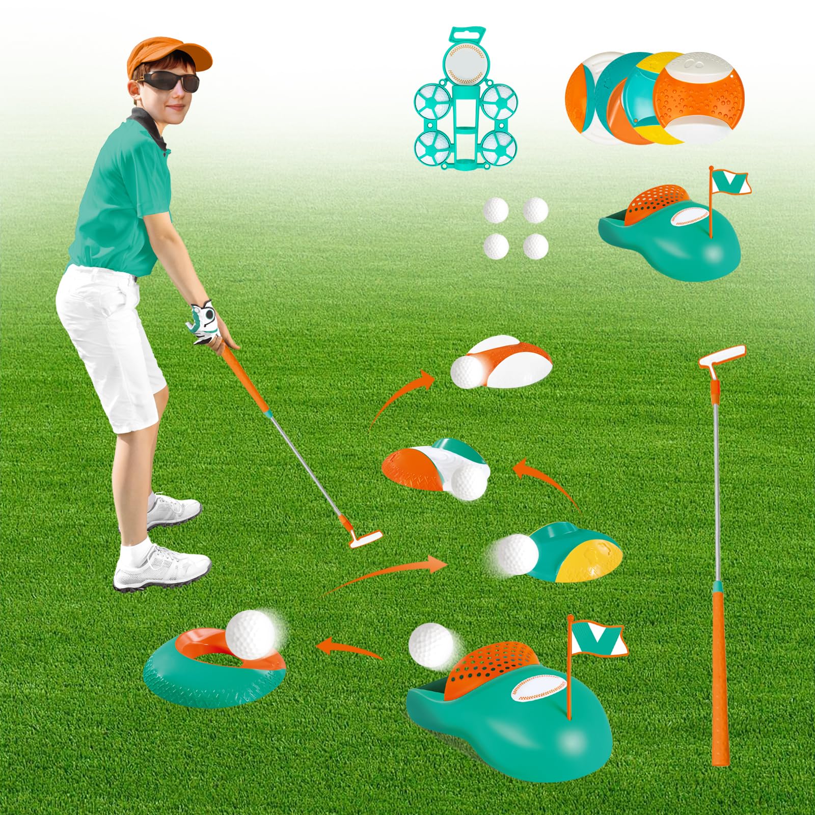 KalaDuck Kids Golf Set with Retractable Golf Clubs, Golf Mat, Golf Balls, Golf Tees & Holes - Perfect Outdoor Sports Gift for Boys & Girls - Ideal for Backyard Practice, Birthday Parties & Family Fun
