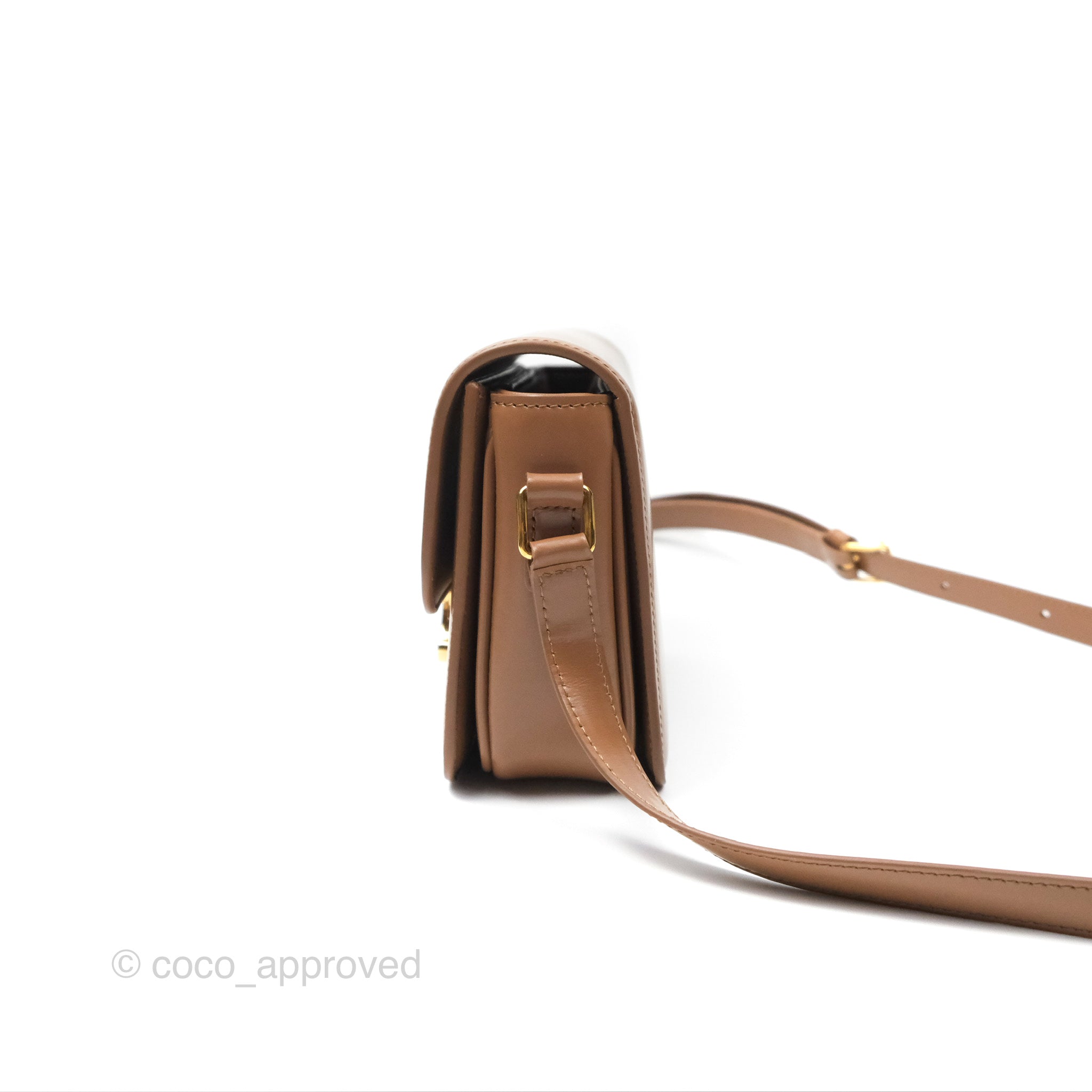 Celine Teen Triomphe Bag - Shiny Calfskin Leather Crossbody Purse in Bronze | Perfect for Date Night, Parties & Everyday Elegance