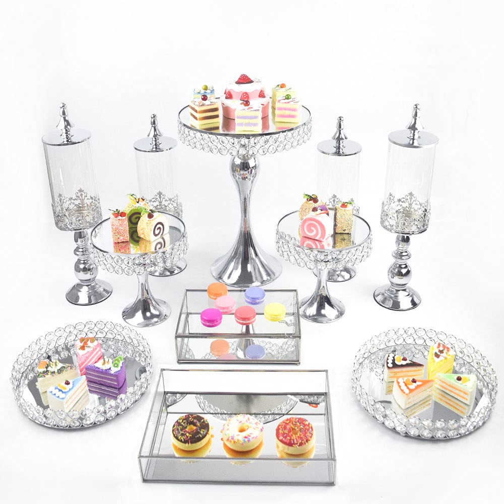 11-Piece Crystal Cupcake Stand Set - Silver Metal Dessert Display Holder for Birthday, Wedding & Party Decorations | Perfect for Displaying Cakes, Cupcakes, and Treats at Special Events