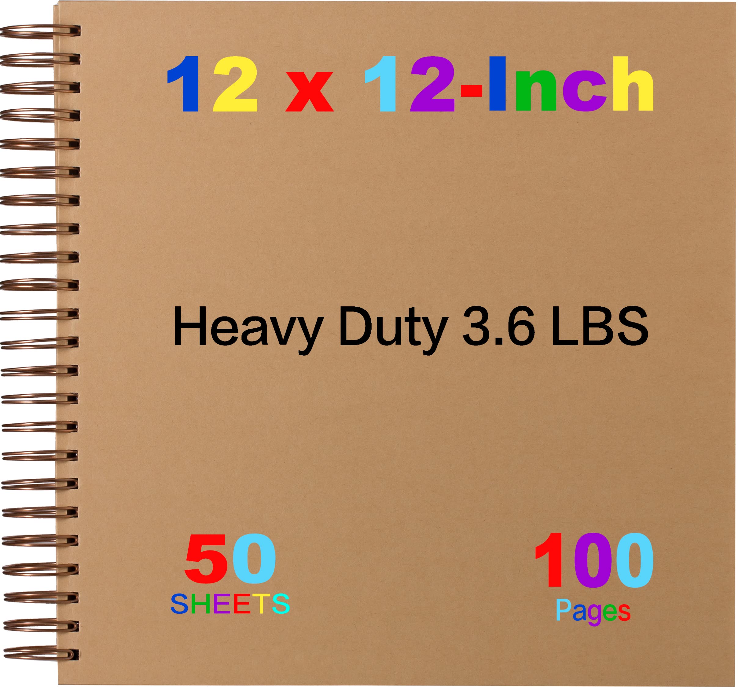 12x12 Large Scrapbook Album | 3.6 LBS Heavy Duty Kraft Hardcover Notebook | 50 Sheet 100 Page Photo Album | Ideal for Baby Books, Sketchbooks, Wedding Albums, and Memory Keeping