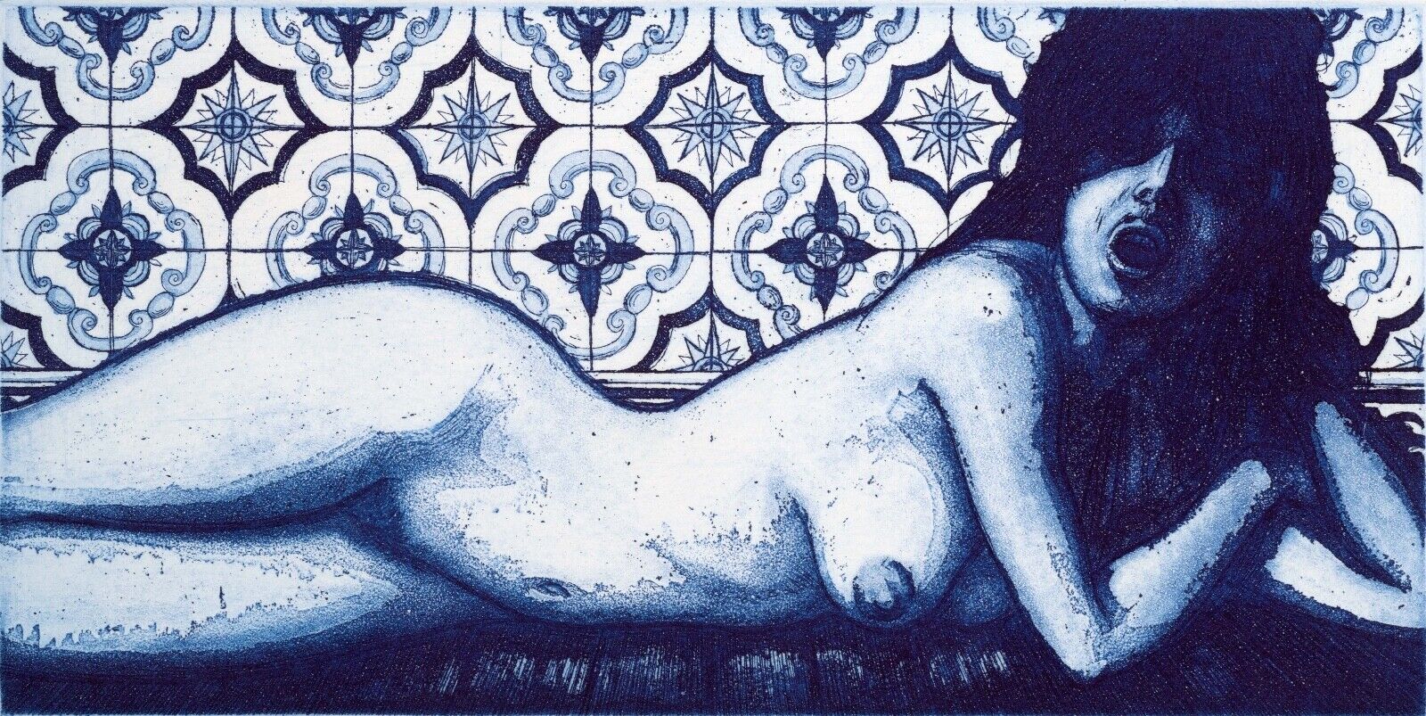 Frank Martin Two Figures Blue Signed Modern Figurative Etching on Paper 33/50 - Limited Edition Art Print for Home Decor & Office Wall Art