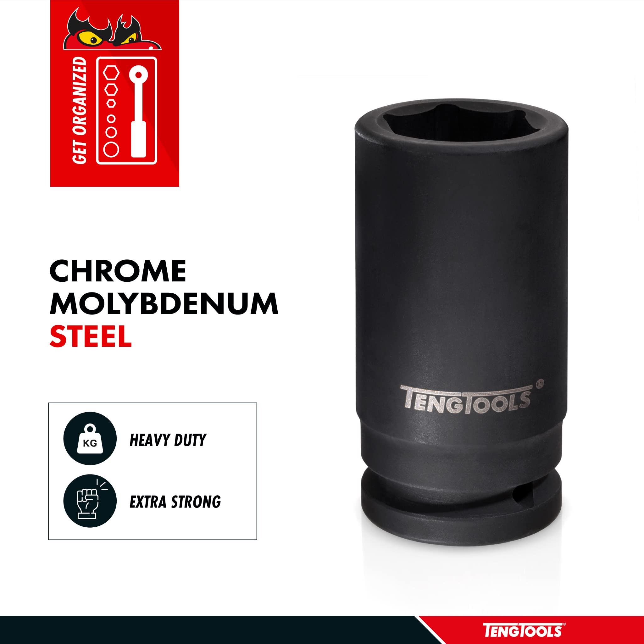 Teng Tools 30MM 1 Inch Drive 6-Point Metric Deep Chrome Molybdenum Impact Socket - Professional Mechanic Hand Tool for Automotive Repair & Heavy-Duty Applications (Model 910630R)