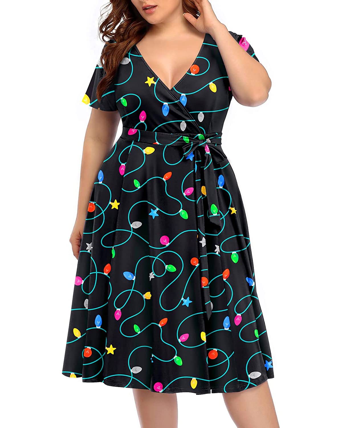 Elegant Plus Size Women's Cocktail Dress for Wedding Guest - Semi Formal Wrap Midi Dress with Empire Waist | Perfect for Parties, Bridal Showers & Special Occasions