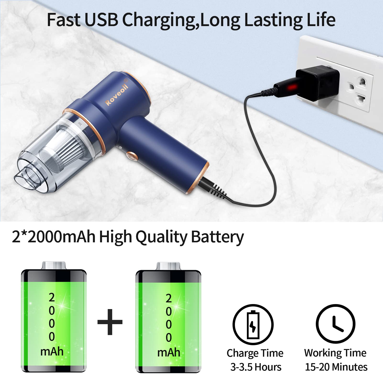 2-in-1 Cordless Handheld Vacuum Cleaner & 80,000 RPM Air Duster - USB Rechargeable Mini Vacuum for Car, Home, Computer Keyboard, Pet Hair | Portable Dust Blower for Cleaning Cars, Electronics, Furniture & Small Spaces