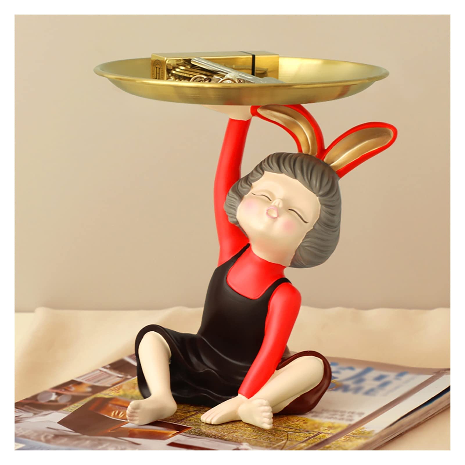 Elegant Girl Figurine Jewelry Tray - Decorative Trinket Dish for Keys, Phone & Watch Storage | Candy Bowl & Home Decor Organizer (Red) - Perfect for Vanity, Dresser & Gift Giving