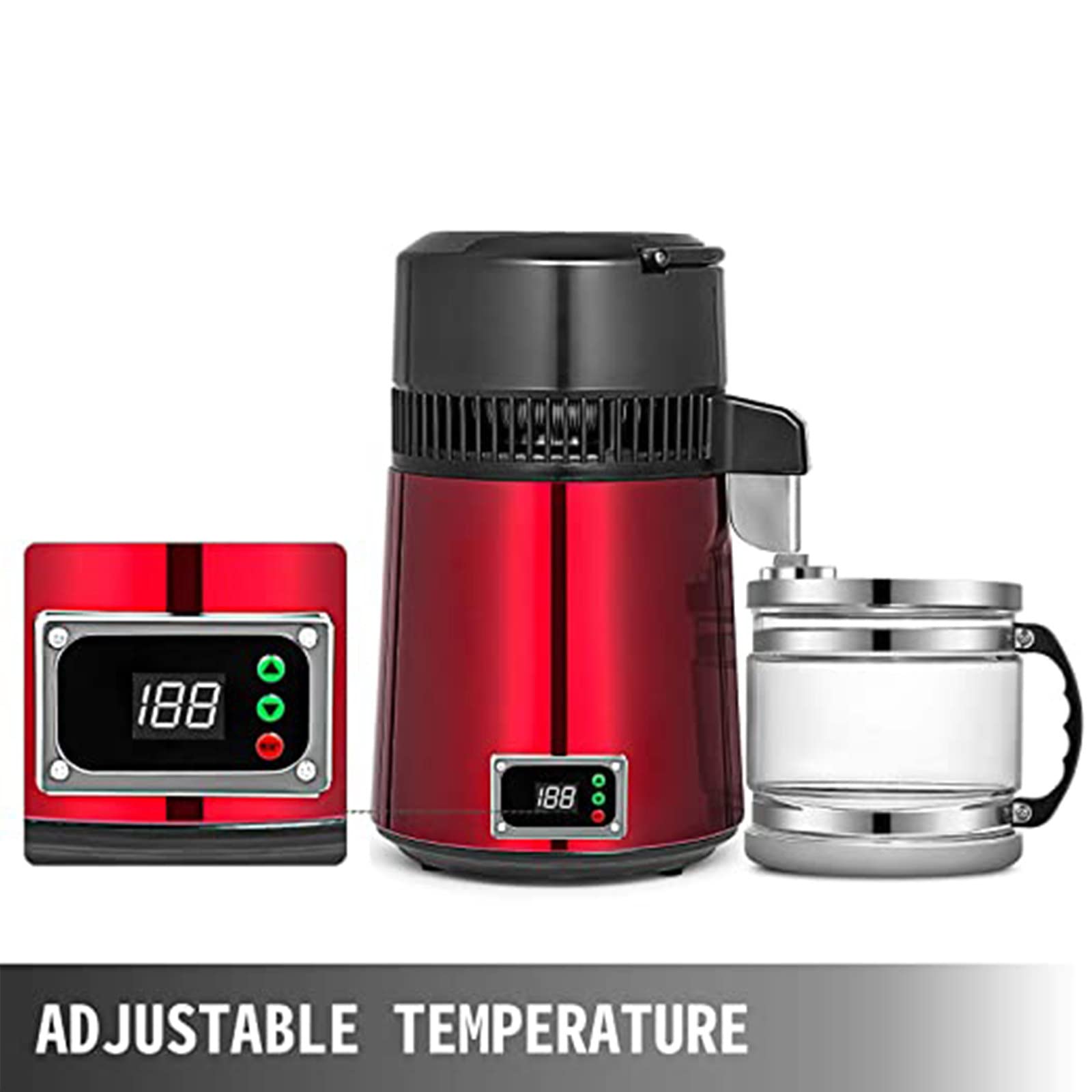 XYEJL 4L 304 Stainless Steel Water Distiller Machine with Glass Container - Countertop Distilled Water Maker for Home, Office & Travel - Pure Water for Drinking, Cooking, Baby Formula & Coffee (Gold)