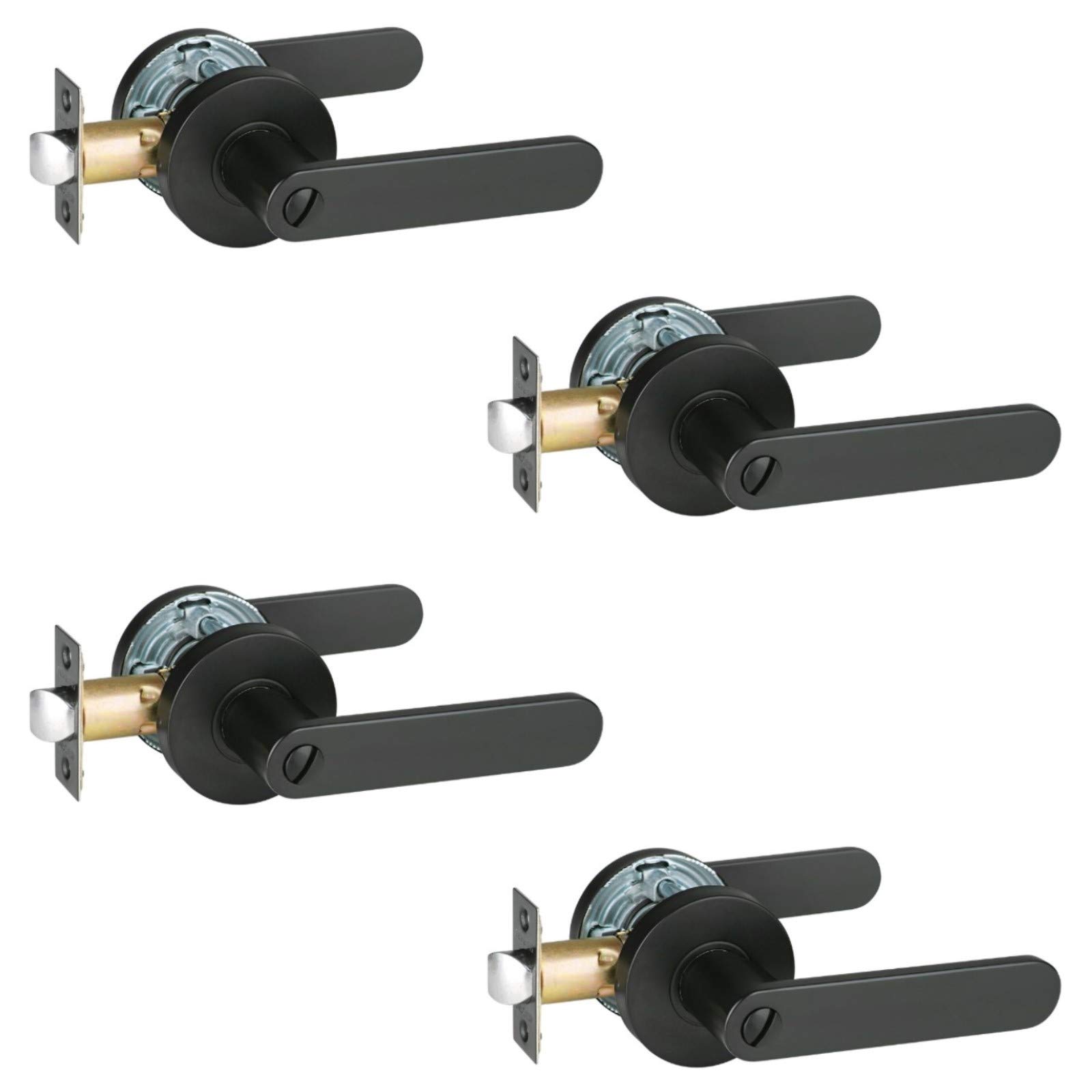 Heavy Duty Privacy Lever Lock for Bedroom & Bathroom - Matte Black Finish Interior Door Handle Lock (4 Pack) - Perfect for Home, Office & Commercial Spaces