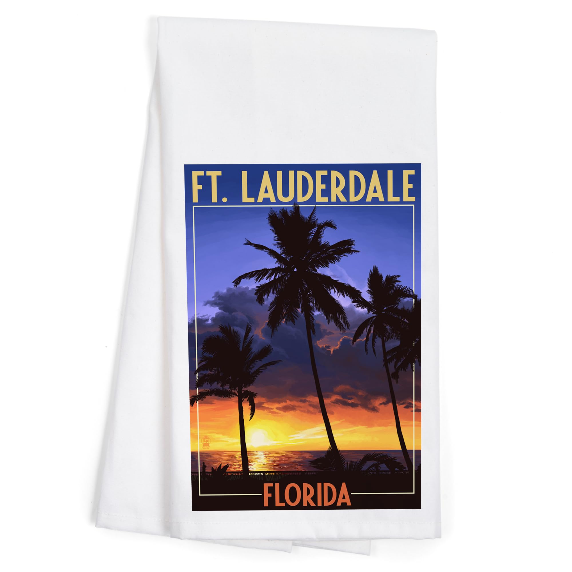 Florida Sunset & Palm Trees 100% Cotton Tea Towel - Decorative Kitchen Hand Towel for Home, Dining & Beach House Decor