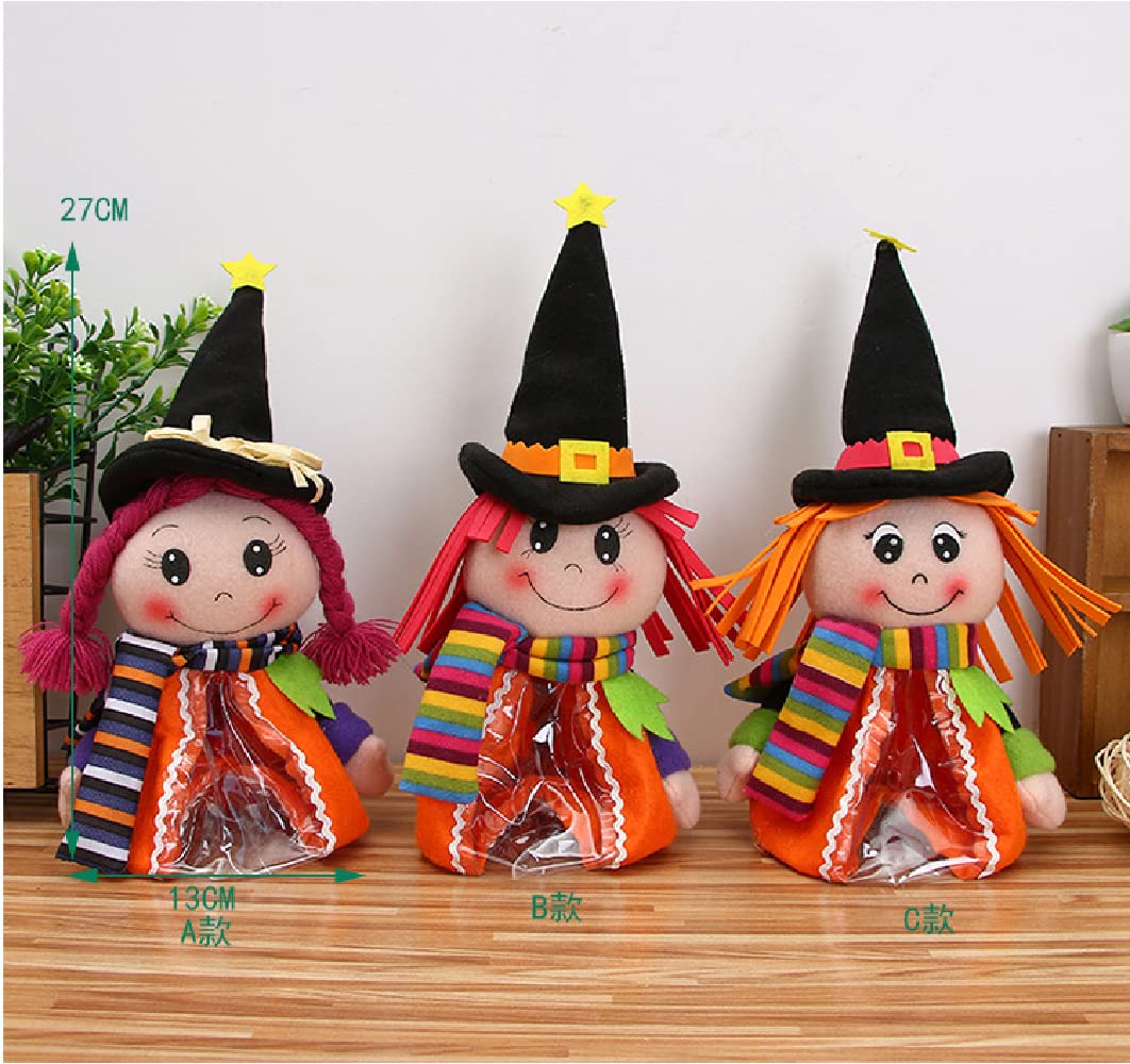 Quenny Halloween Decorations - Cartoon Pumpkin Doll Candy Gift Bags with Zipper, Orange Hair Pumpkin Doll Party Favors for Trick or Treat, Halloween Parties & Home Decor
