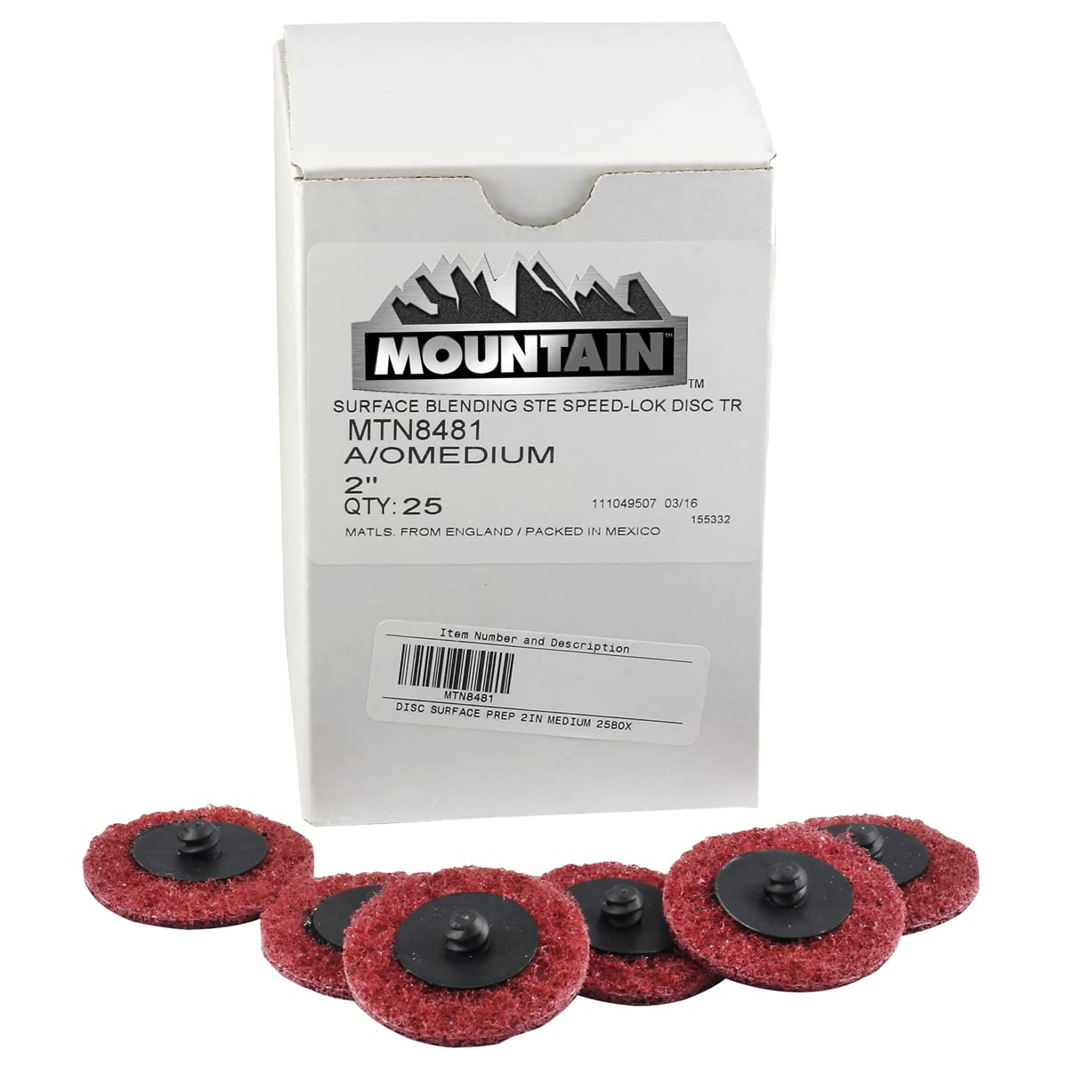 2 Inch Medium Grit Mountain Disc Surface Prep Sanding Discs - 25 Count Box with 1/4