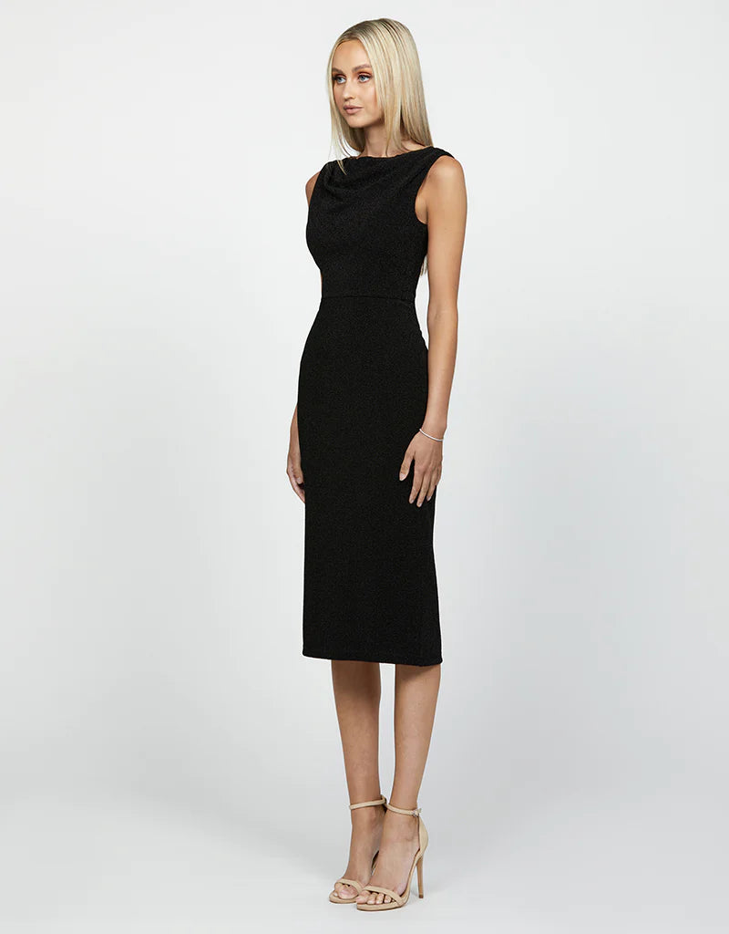Calypso Cowled Boat Neck Midi Dress - Elegant Women's Knit Sweater Dress for Fall & Winter | Perfect for Office, Date Night & Holiday Parties