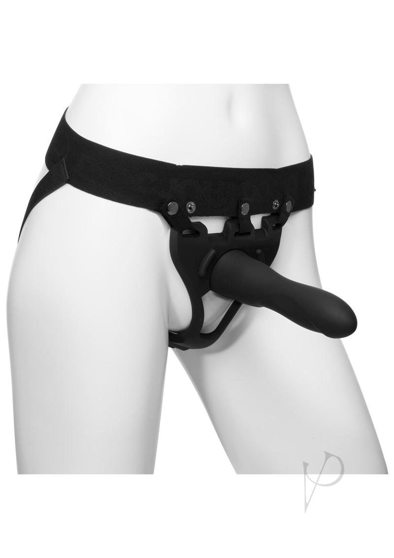 Strong Silicone Strap-On Harness with Hollow Slim Dildo 7.5in - 2 Piece Adult Toy Kit (Black) for Couples & Solo Play - Comfortable & Secure Design for Enhanced Intimacy
