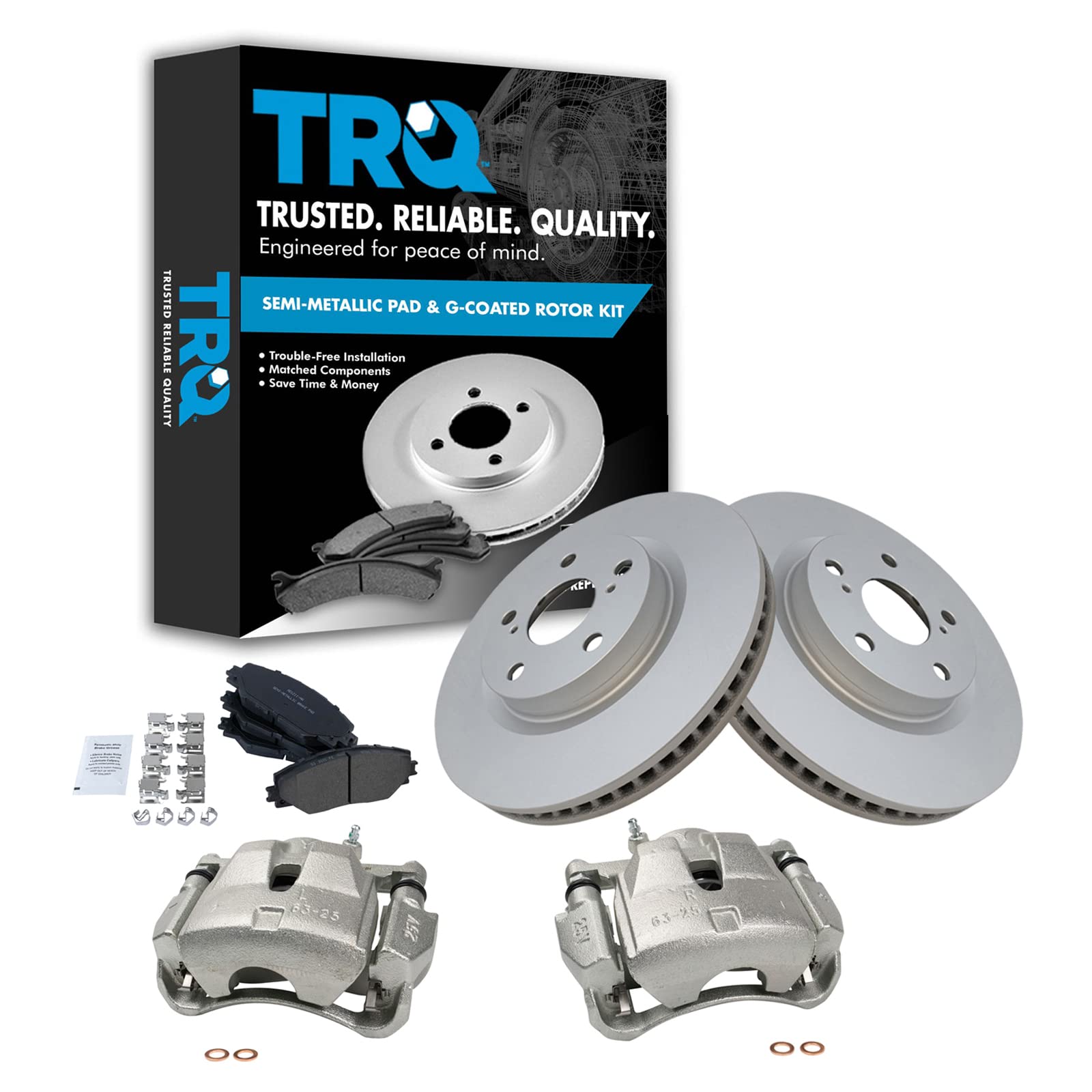 TRQ Premium Front Brake Pad & Rotor Kit - Semi-Metallic Vented G-Coated Brake Caliper Set - Compatible with 2006-2012 Toyota RAV4 - Perfect for City Driving & Highway Commuting