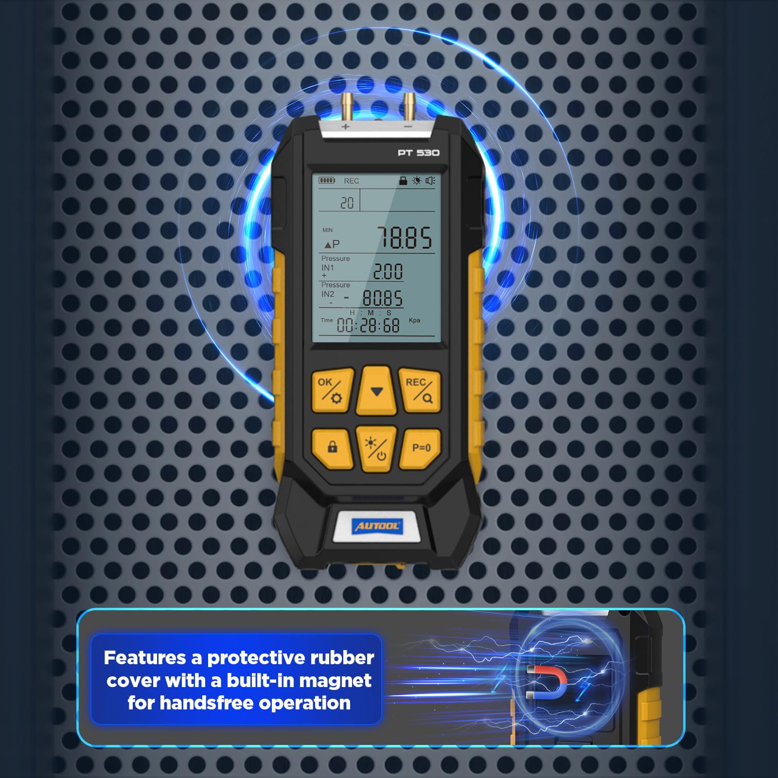 AUTOOL Digital Manometer Gas Pressure Tester -100 to 300Kpa with Backlit Display | HVAC Pressure Gauge with Data Lock & Storage, Magnetic Back | for HVAC, Refrigeration, Automotive & Industrial Use