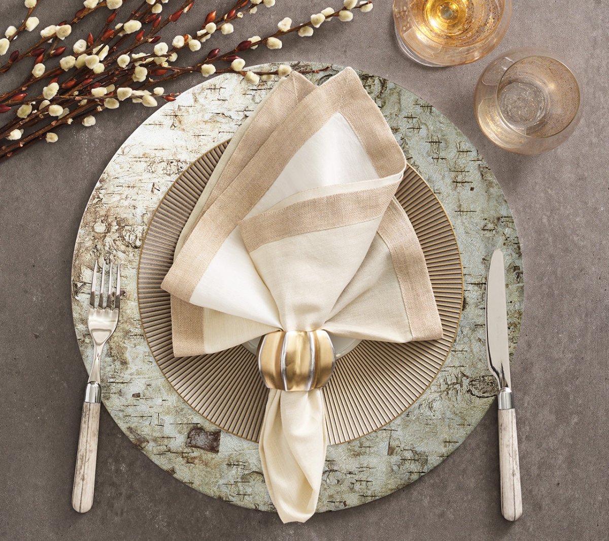 Natural & Silver Chalet Placemat Set of 4 - Elegant Table Setting for Dining Room, Kitchen, or Outdoor Entertaining