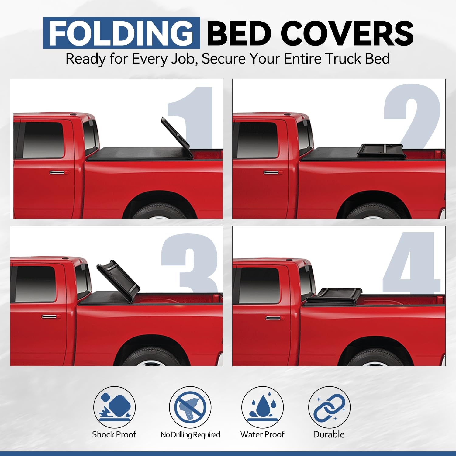 Auto Dynasty Soft Tri-Fold Truck Bed Tonneau Cover for Toyota Tacoma 5Ft Fleetside/Styleside (2005-2023 Models) - Matte Black Vinyl, Waterproof & UV Resistant - Easy Installation Without Bed Rail System - Perfect for Hauling Gear & Protecting Cargo